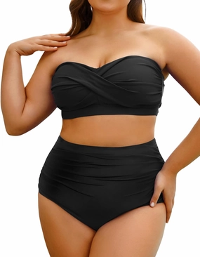 Yonique Women Plus Size Two Piece Swimsuits High Waisted Bathing Suits Bandeau Bikini Tummy Control Swimwear