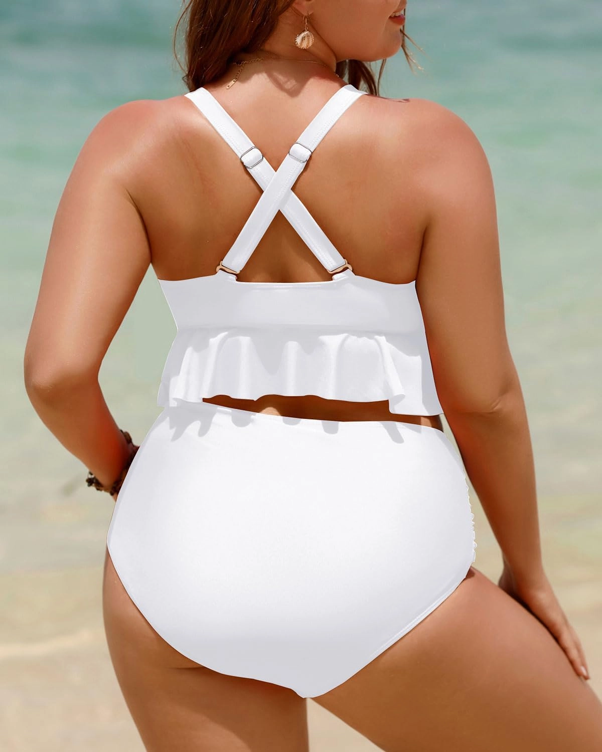 Yonique Women Plus Size Two Piece Swimsuits High Waisted Bikini Set Tummy Control Bathing Suits Ruffle Swimwear