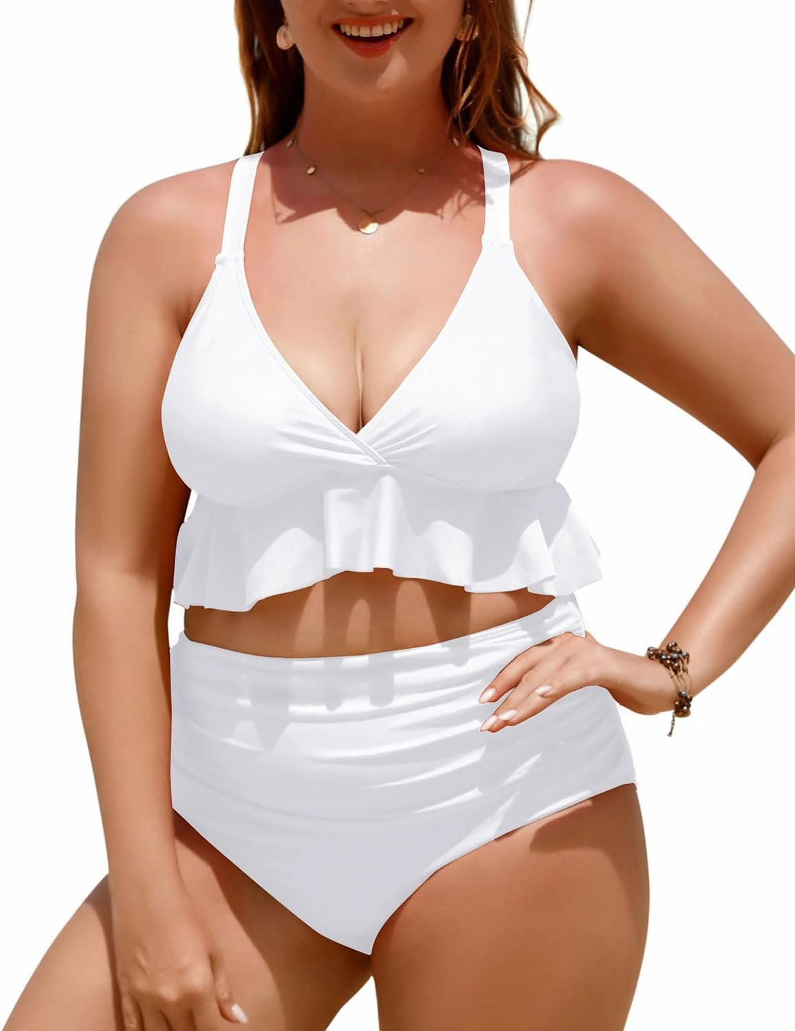 Yonique Women Plus Size Two Piece Swimsuits High Waisted Bikini Set Tummy Control Bathing Suits Ruffle Swimwear