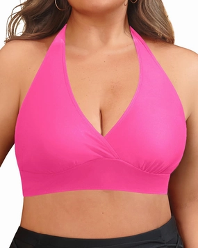 Yonique Women's Plus Size Bikini Tops Only Halter Swimsuit Top Large Bust Swim Top V Neck Bathing Suit Tops