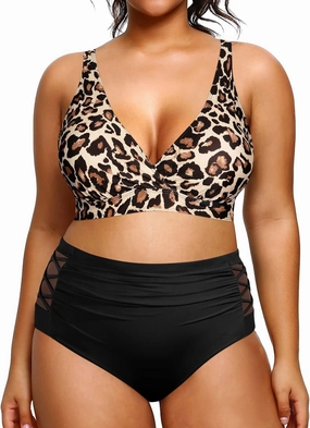 Yonique Womens Plus Size Bikini High Waisted Swimsuits Two Piece Bathing Suits Tummy Control Swimwear