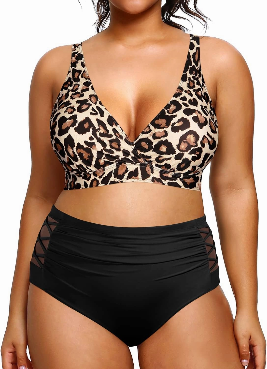 Yonique Womens Plus Size Bikini High Waisted Swimsuits Two Piece Bathing Suits Tummy Control Swimwear