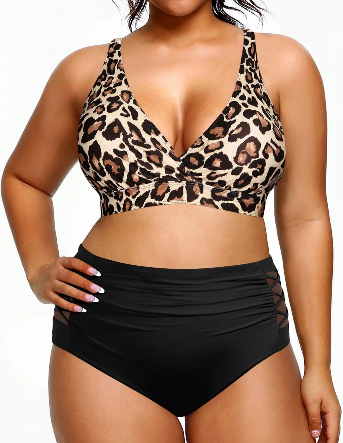 Yonique Womens Plus Size Bikini High Waisted Swimsuits Two Piece Bathing Suits Tummy Control Swimwear