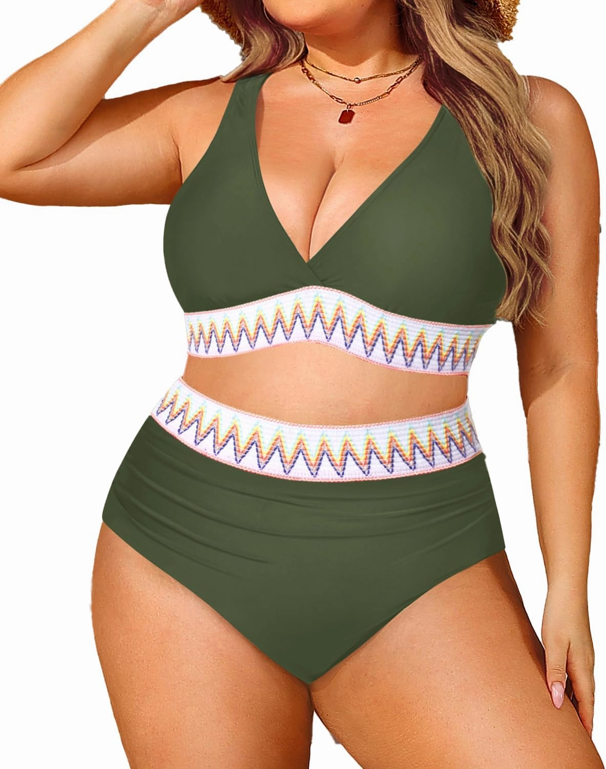 Yonique Womens Plus Size Two Piece Bikini High Waisted Bathing Suit Tummy Control Swimsuit
