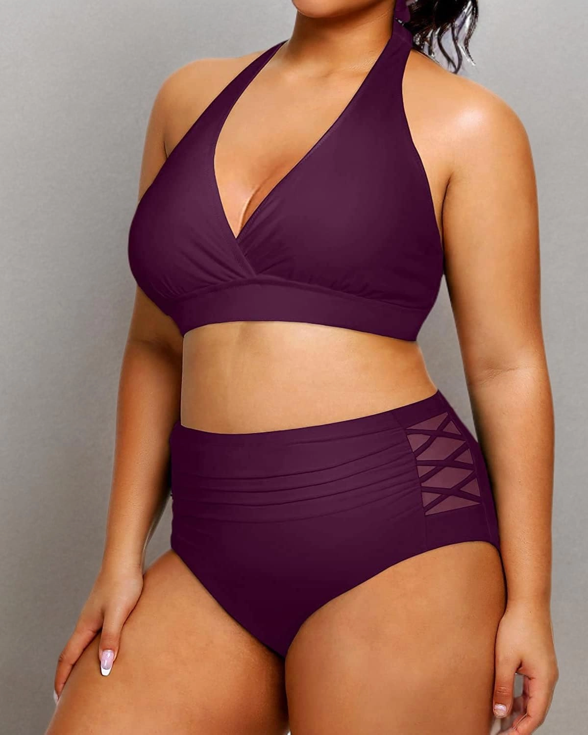 Yonique Womens Two Piece Plus Size Halter Bikini Swimsuits Tummy Control Bathing Suits High Waisted Swimwear