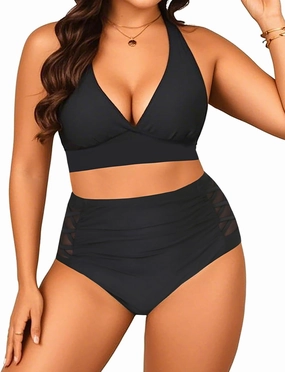 Yonique Womens Two Piece Plus Size Halter Bikini Swimsuits Tummy Control Bathing Suits High Waisted Swimwear