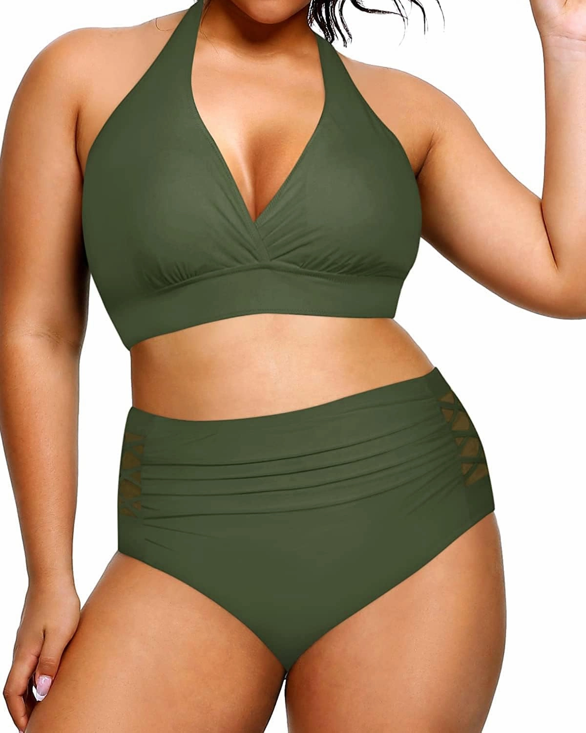 Yonique Womens Two Piece Plus Size Halter Bikini Swimsuits Tummy Control Bathing Suits High Waisted Swimwear