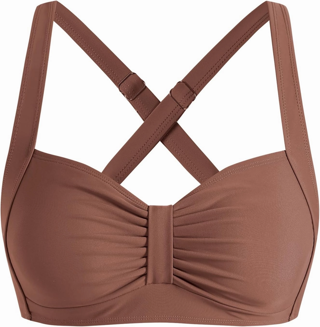 ZAFUL Women Bikini Top Only-Ruched Bra Padded Bathing Suit Top Cross Back Vintage Retro Bathing Suit Tops 2025