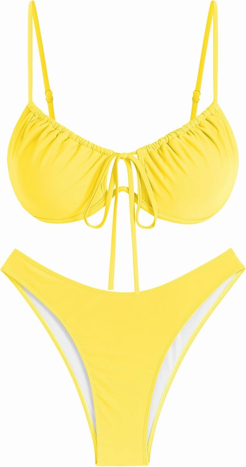 ZAFUL Women High Cut Bikini Sets String Sexy Swimsuit Two Piece Underwire Bathing Suit Brazilian Cheeky Cut Out Cute Swimwear
