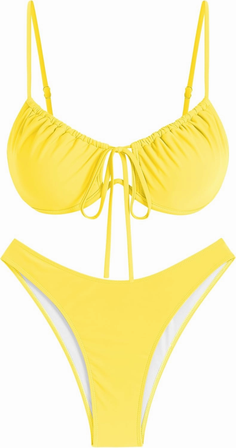 ZAFUL Women High Cut Bikini Sets String Sexy Swimsuit Two Piece Underwire Bathing Suit Brazilian Cheeky Cut Out Cute Swimwear