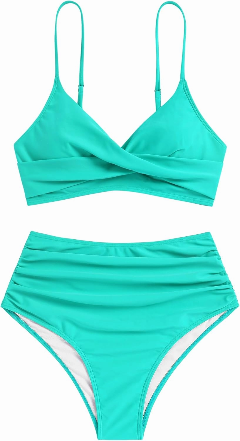 ZAFUL Women High Waisted Bikini Sets Two Piece Swimsuit Push Up Twist Front Ruched Bathing Suit