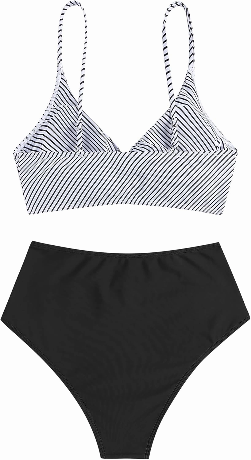 ZAFUL Women High Waisted Bikini Sets Two Piece Swimsuit Push Up Twist Front Ruched Bathing Suit