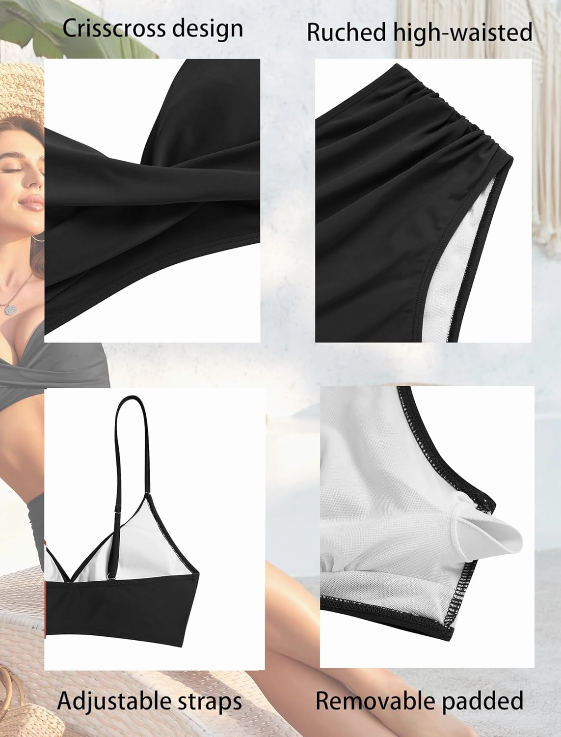 ZAFUL Women High Waisted Bikini Sets Two Piece Swimsuit Push Up Twist Front Ruched Bathing Suit