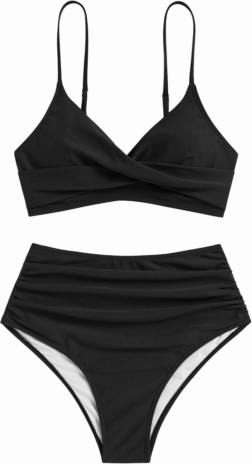 ZAFUL Women High Waisted Bikini Sets Two Piece Swimsuit Push Up Twist Front Ruched Bathing Suit
