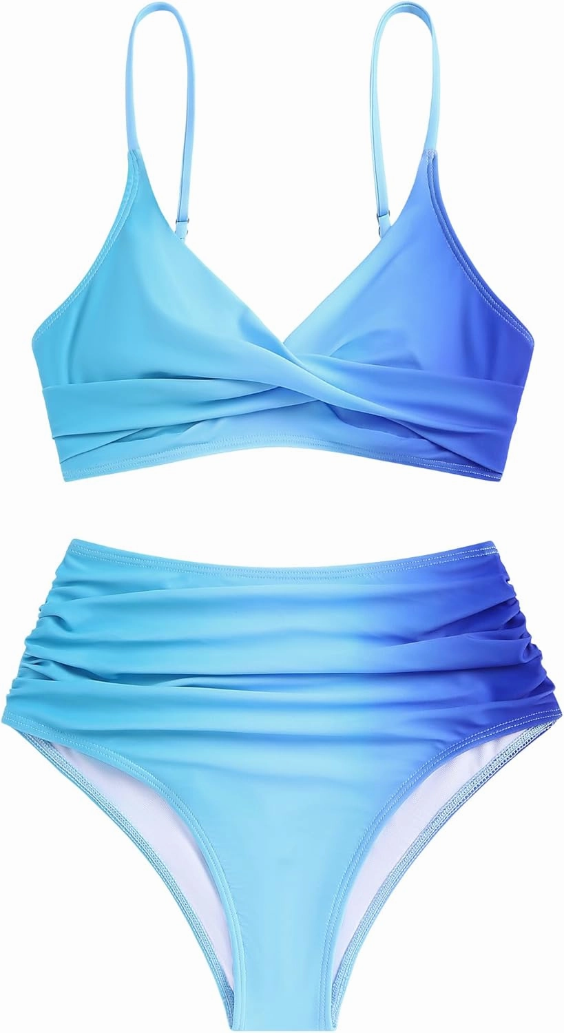ZAFUL Women High Waisted Bikini Sets Two Piece Swimsuit Push Up Twist Front Ruched Bathing Suit
