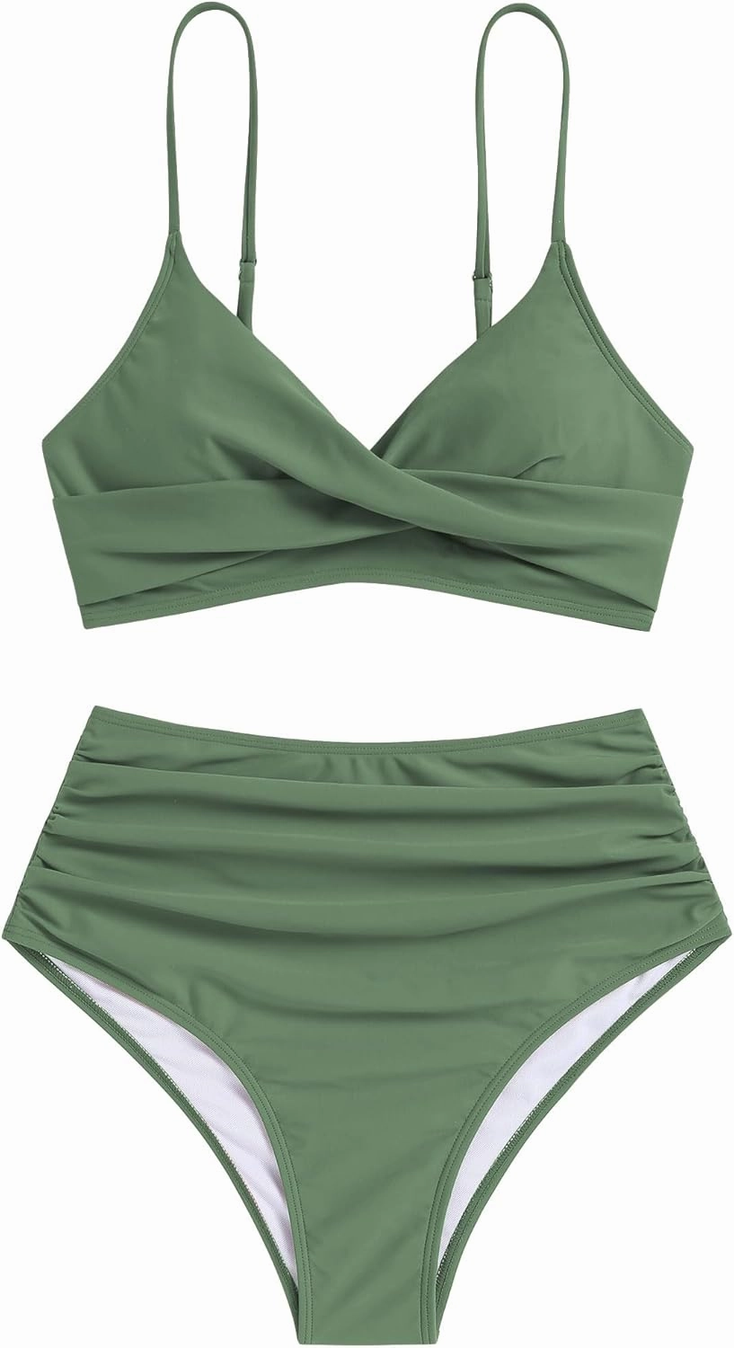 ZAFUL Women High Waisted Bikini Sets Two Piece Swimsuit Push Up Twist Front Ruched Bathing Suit
