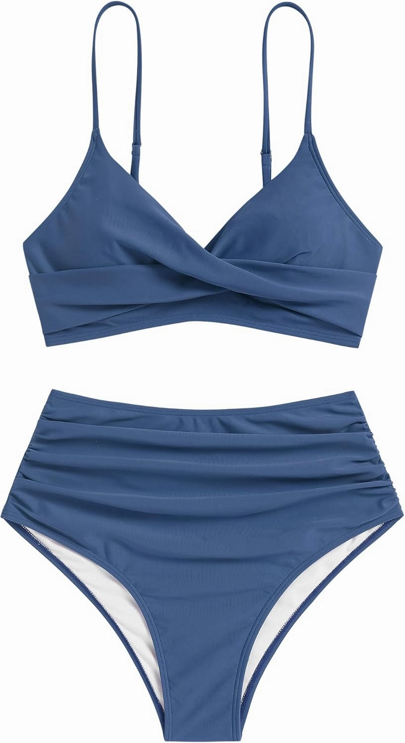 ZAFUL Women High Waisted Bikini Sets Two Piece Swimsuit Push Up Twist Front Ruched Bathing Suit