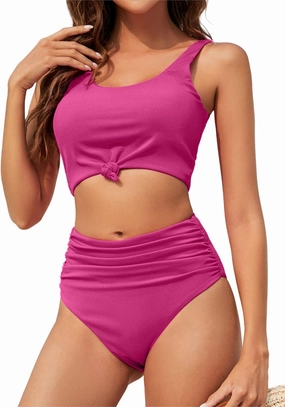 ZAFUL Women's High Waisted Tankini Swimsuit Scoop Neck Ruched Bikini Set Tummy Control 2 Piece Bathing Suit