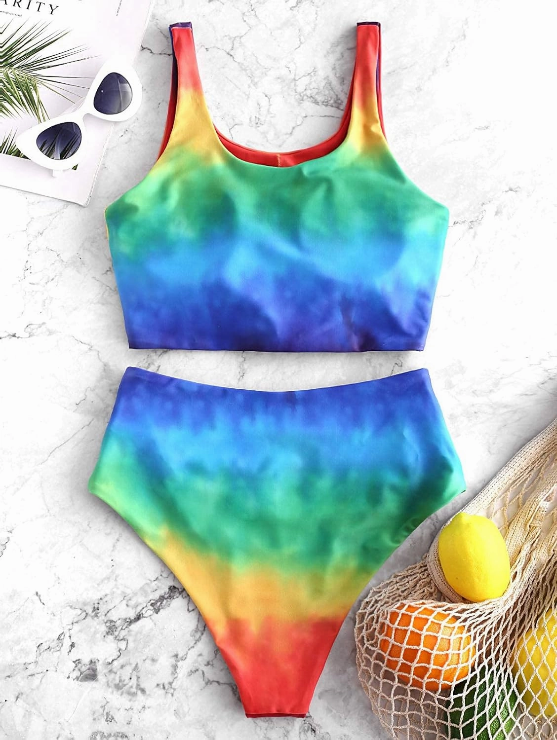 ZAFUL Women's High Waisted Tankini Swimsuit Scoop Neck Ruched Bikini Set Tummy Control 2 Piece Bathing Suit