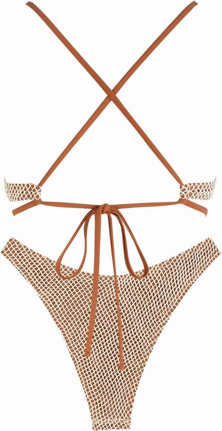 ZAFUL Women's Sexy Cutout Bikini Set High Cut Textured Metal Ring Cheeky Swimsuit Two Piece Bathing Suit
