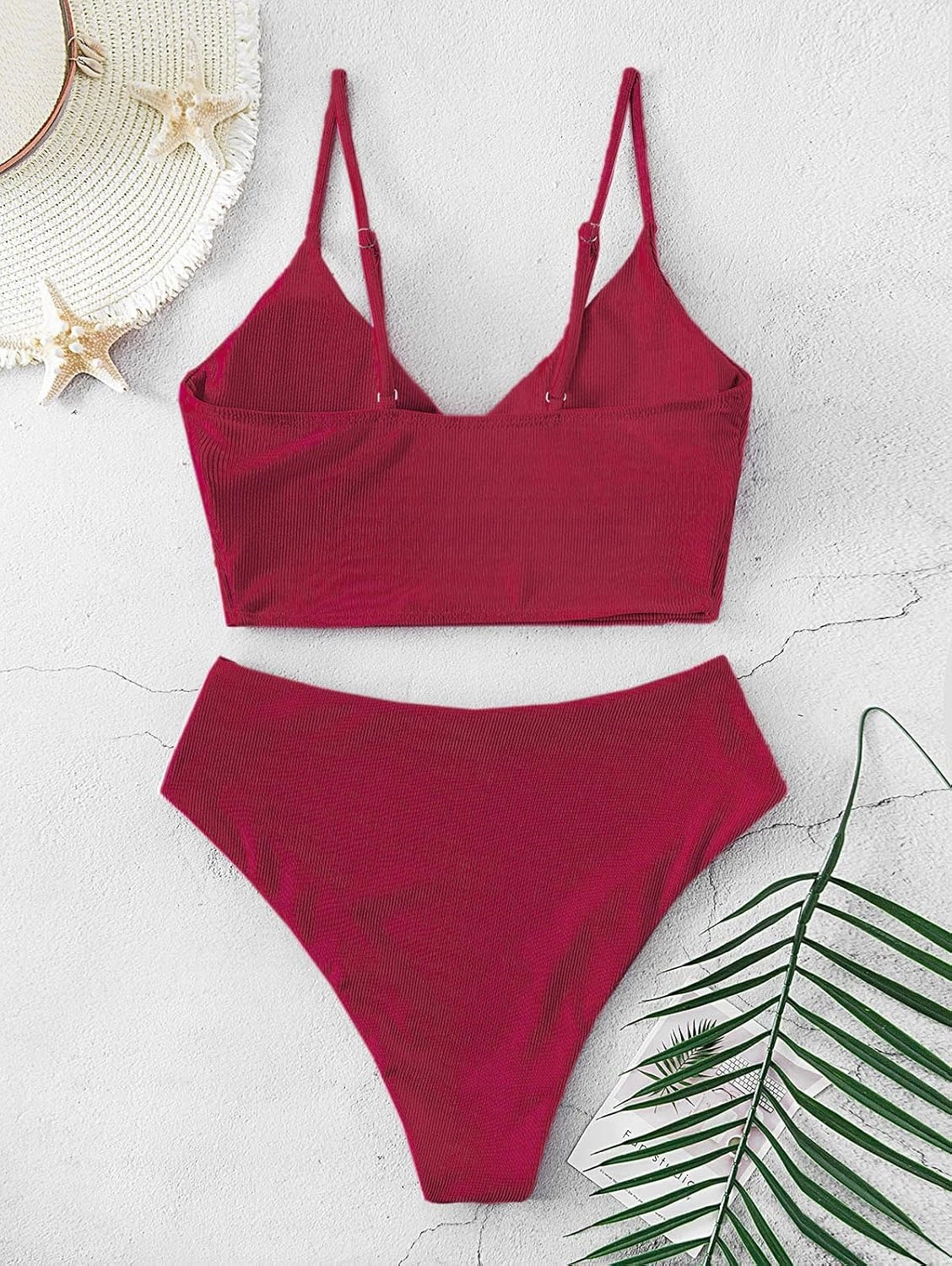 ZAFUL Women Tankini Set, Ribbed High Cut Surplice Swimsuit Bathing Suit with Spaghetti Straps