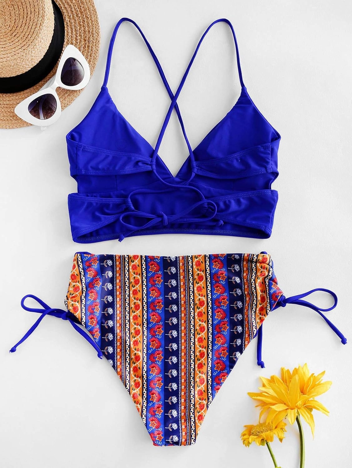 ZAFUL Women Tankini Set, Ribbed High Cut Surplice Swimsuit Bathing Suit with Spaghetti Straps