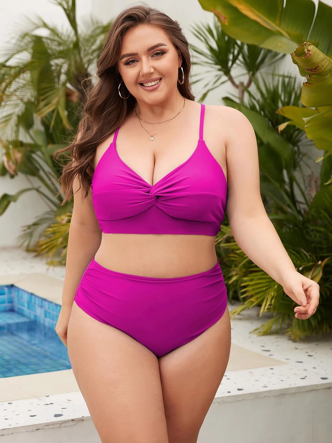 ZAFUL Womens Plus Size Bikini Twist High Waisted Bikini Sets Push Up Bikini Swimsuits Tummy Control 2 Piece Bathing Suit