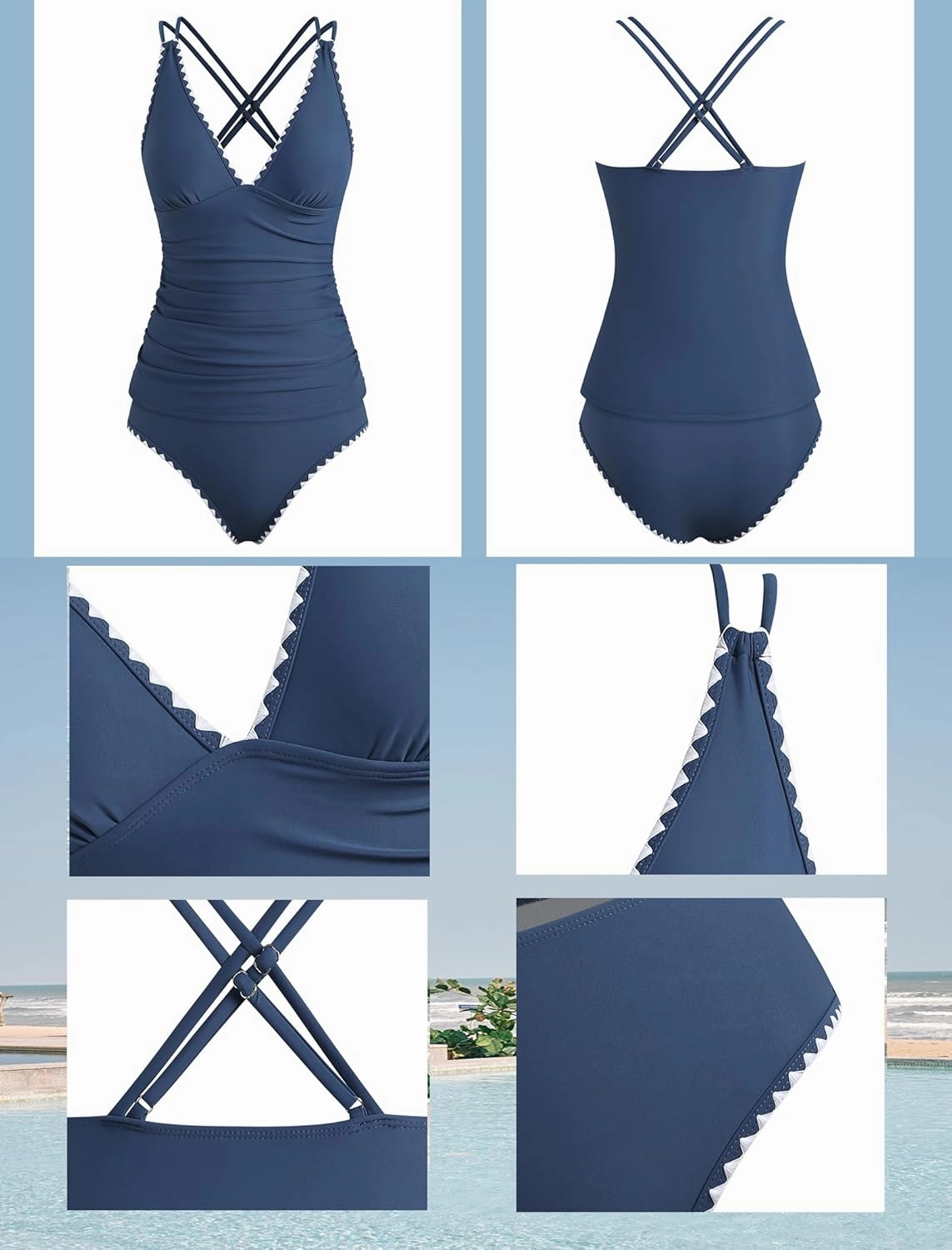 ZAFUL Womens Tankini Swimsuits V Neck Push Up Swim Top Color Block Tummy Control High Waisted Bathing Suits Swim Bottom
