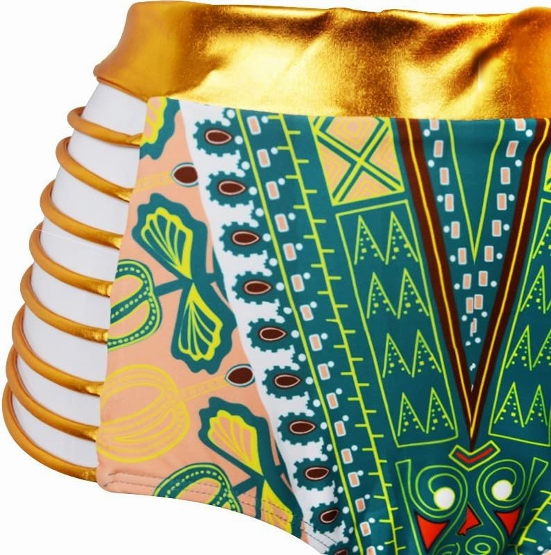 Zando Women Tribal Print Bikini African Metallic Swimsuit Two Piece Beachwear Cutout Halter Neck Bathing Suit Swimwear