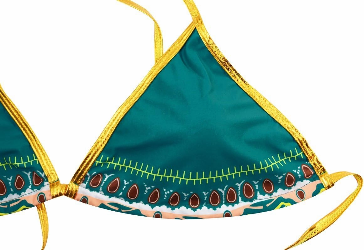 Zando Women Tribal Print Bikini African Metallic Swimsuit Two Piece Beachwear Cutout Halter Neck Bathing Suit Swimwear