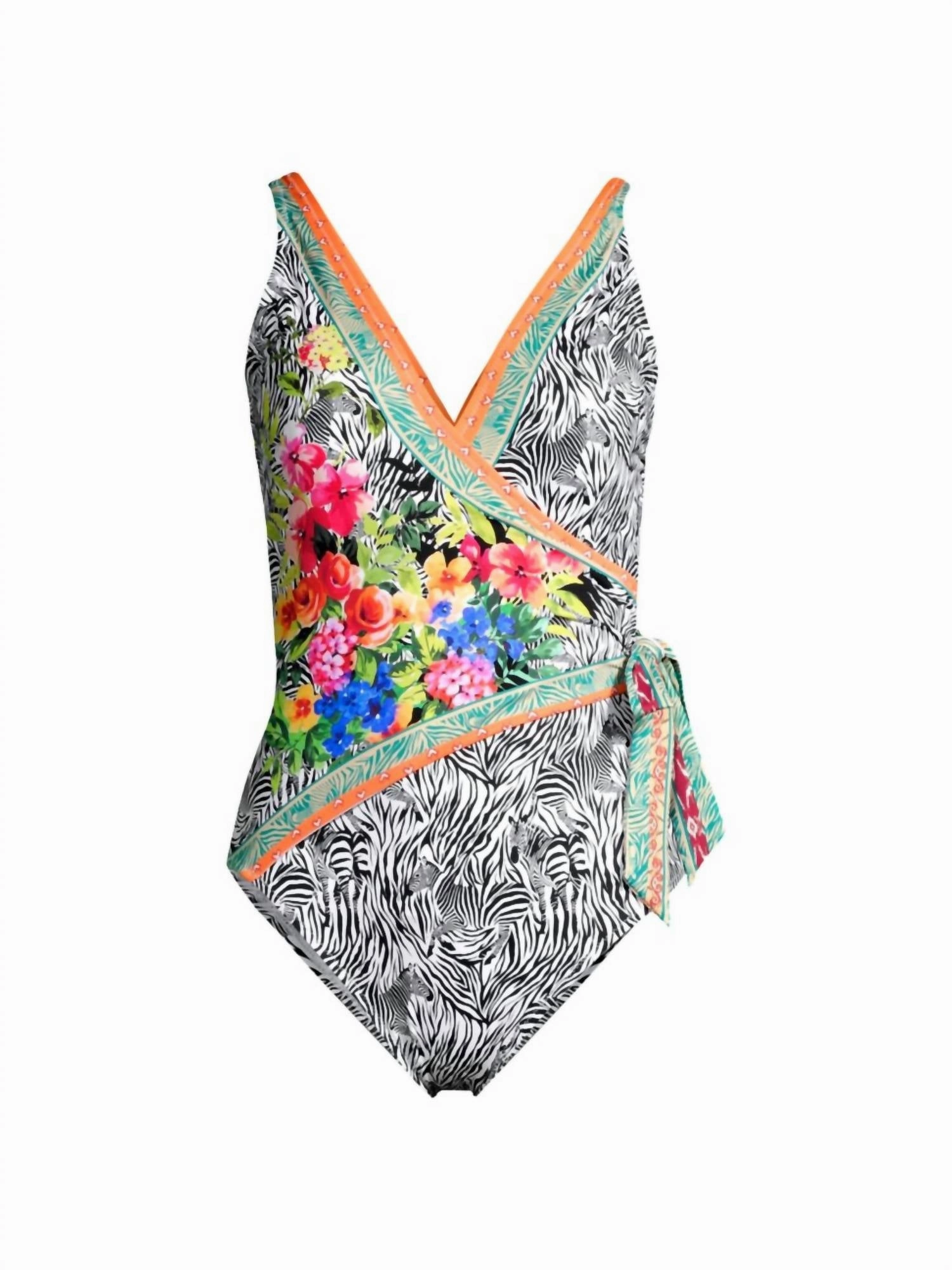 Zebra Print Wrap Style Swimsuit In Multi