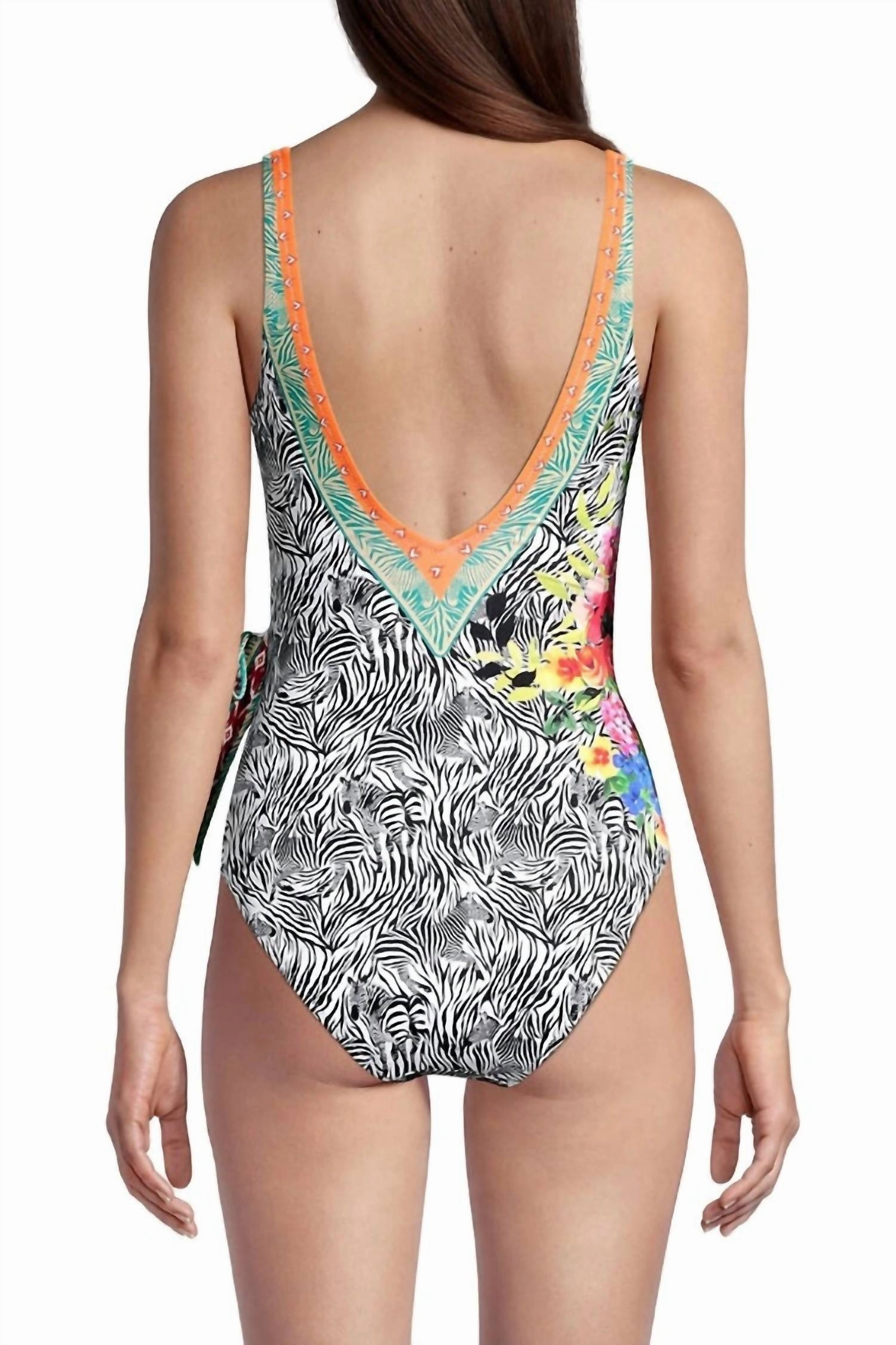 Zebra Print Wrap Style Swimsuit In Multi