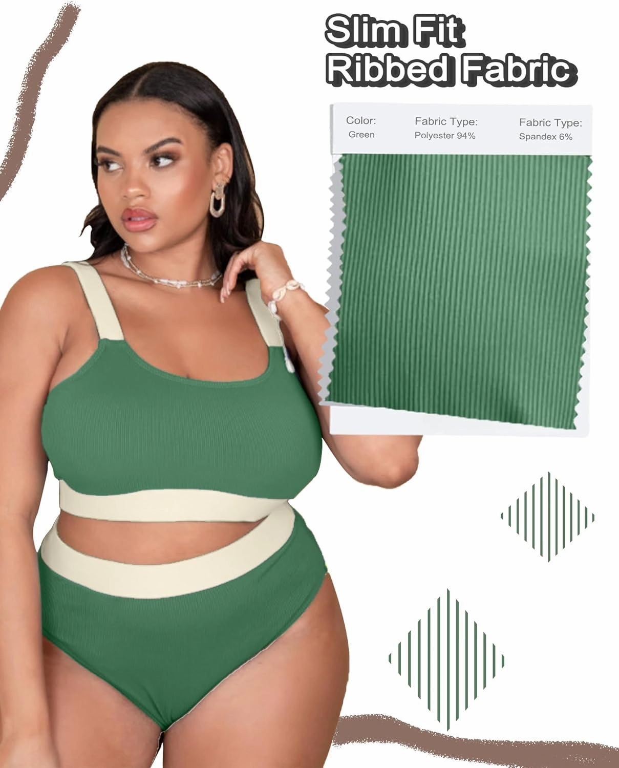 ZINPRETTY High Waisted Bikini Sets Plus Size Tummy Control Swimsuits for Women 2025 Two Piece Full Coverage Bathing Suits