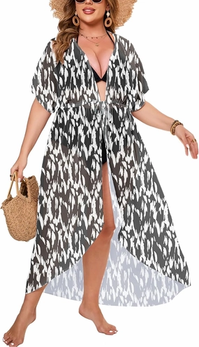 ZOMVA 2025 Plus Size 1X-5X Womens Swimsuit Maxi Cover Up Bathing Suit Bikini Long Coverups Tie Open Front Swimwear Beach Wear