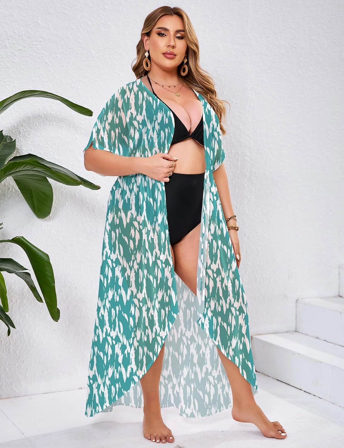 ZOMVA 2025 Plus Size 1X-5X Womens Swimsuit Maxi Cover Up Bathing Suit Bikini Long Coverups Tie Open Front Swimwear Beach Wear