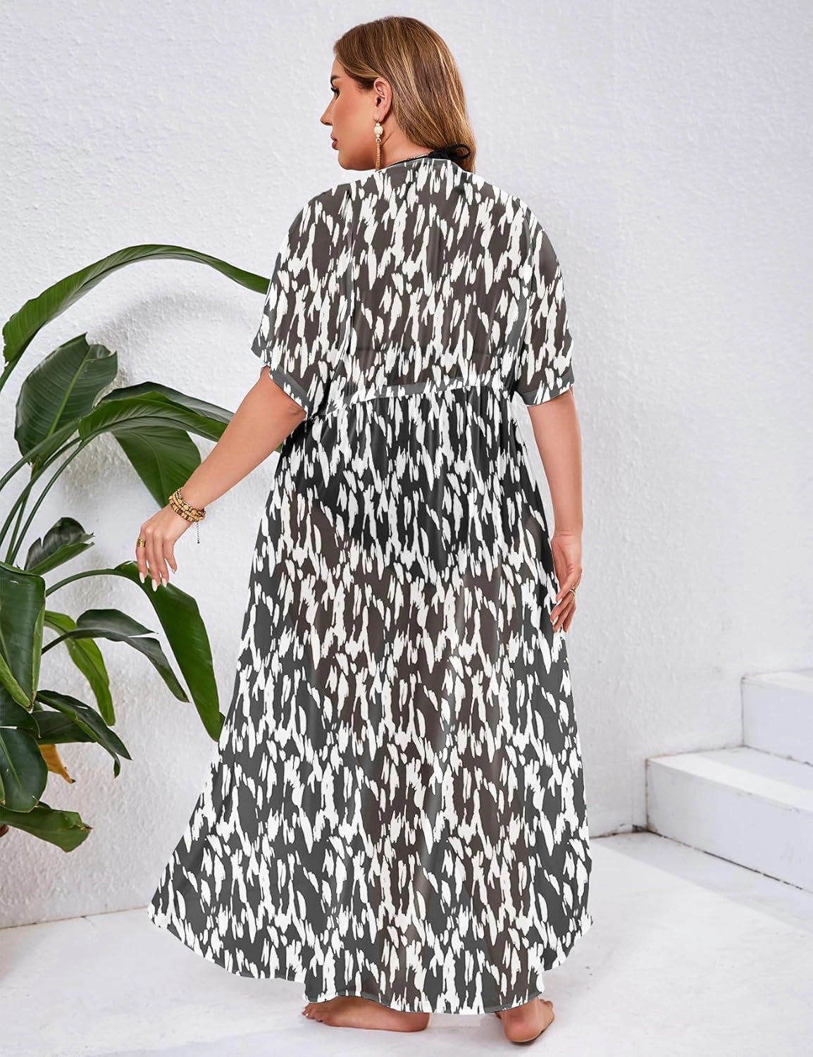 ZOMVA 2025 Plus Size 1X-5X Womens Swimsuit Maxi Cover Up Bathing Suit Bikini Long Coverups Tie Open Front Swimwear Beach Wear