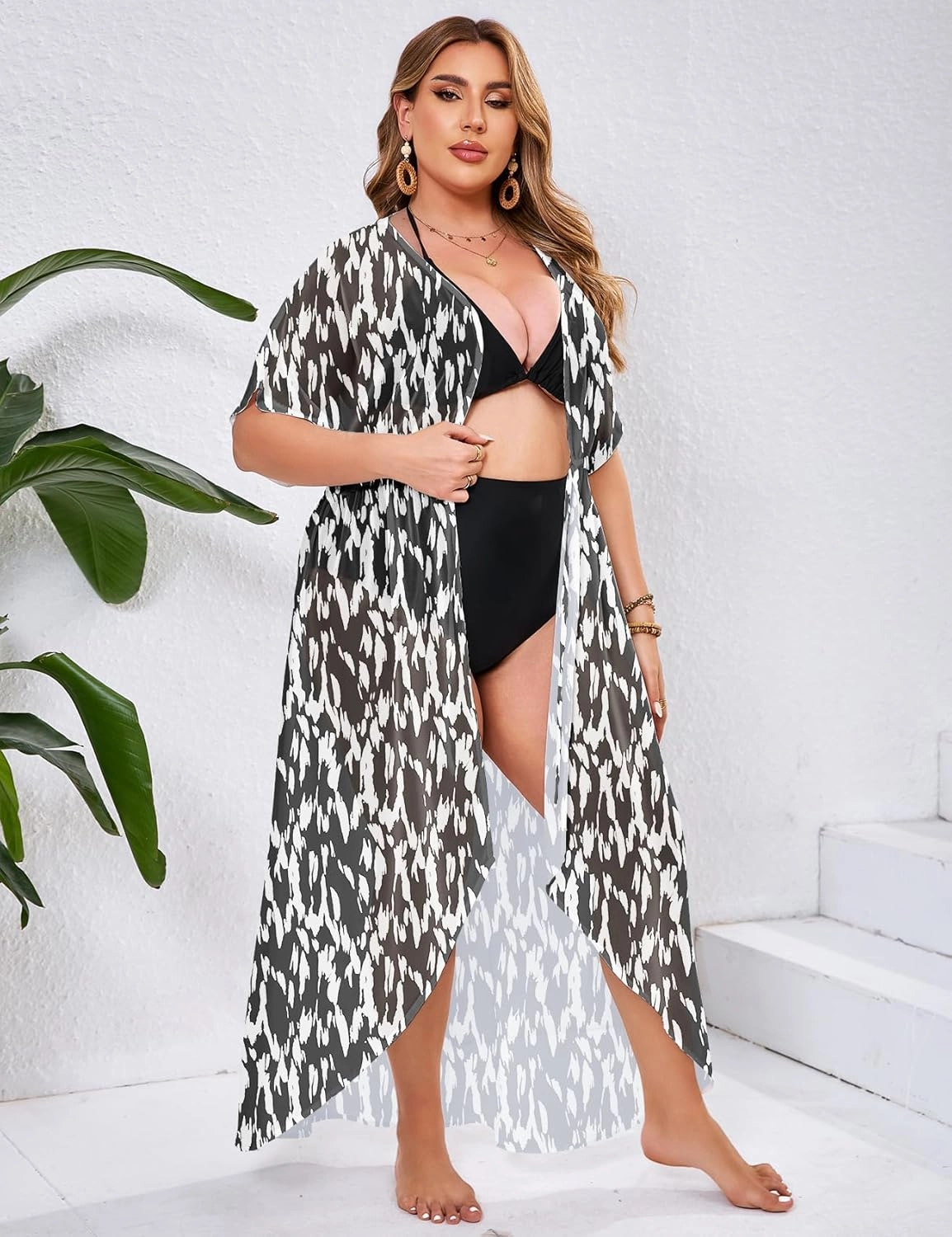 ZOMVA 2025 Plus Size 1X-5X Womens Swimsuit Maxi Cover Up Bathing Suit Bikini Long Coverups Tie Open Front Swimwear Beach Wear