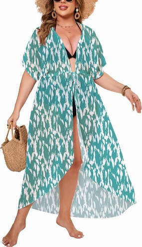 ZOMVA 2025 Plus Size 1X-5X Womens Swimsuit Maxi Cover Up Bathing Suit Bikini Long Coverups Tie Open Front Swimwear Beach Wear