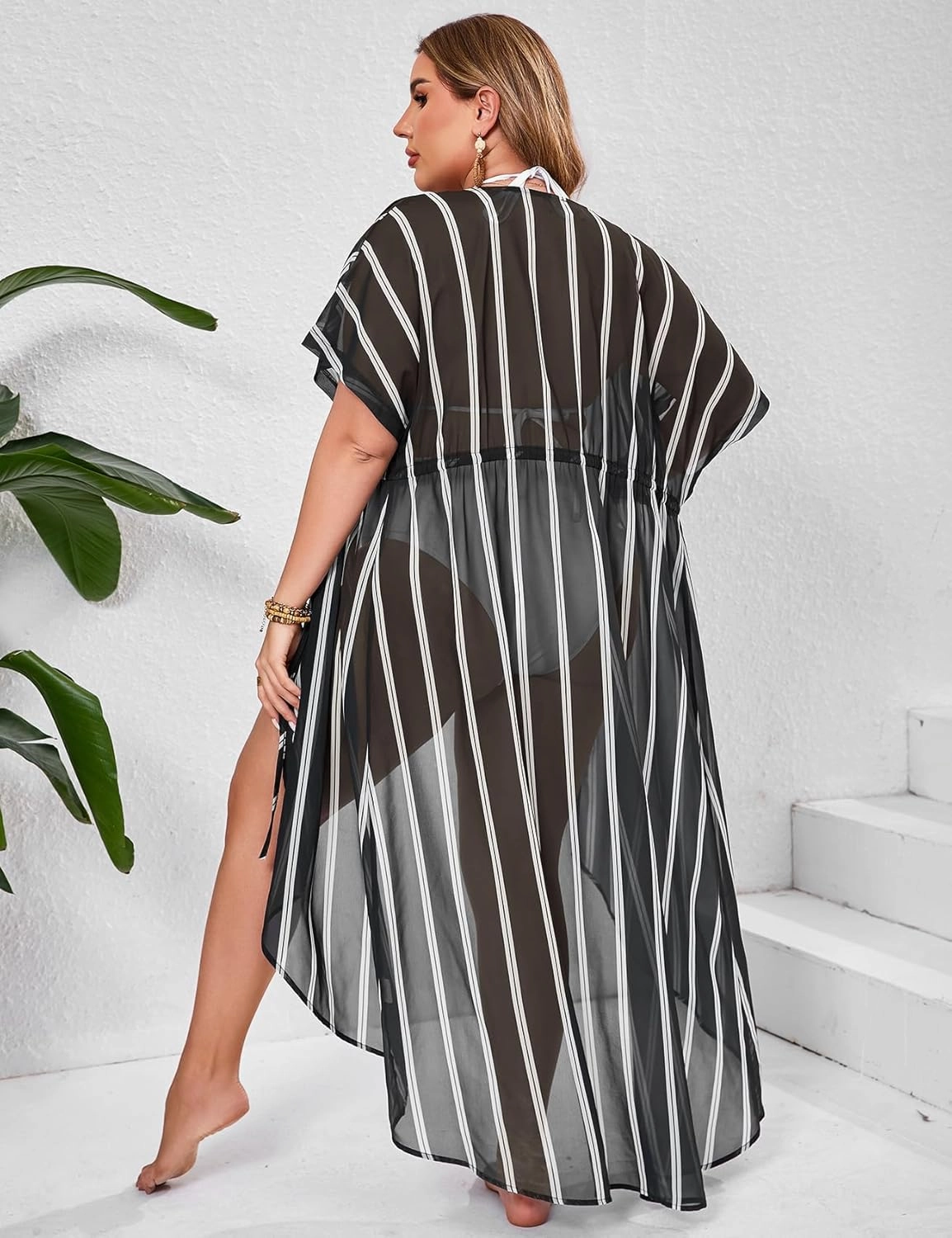ZOMVA 2025 Plus Size 1X-5X Womens Swimsuit Maxi Cover Up Bathing Suit Bikini Long Coverups Tie Open Front Swimwear Beach Wear