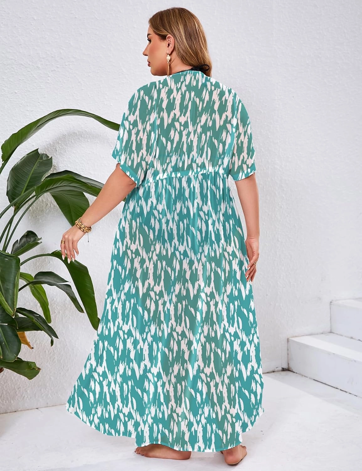 ZOMVA 2025 Plus Size 1X-5X Womens Swimsuit Maxi Cover Up Bathing Suit Bikini Long Coverups Tie Open Front Swimwear Beach Wear